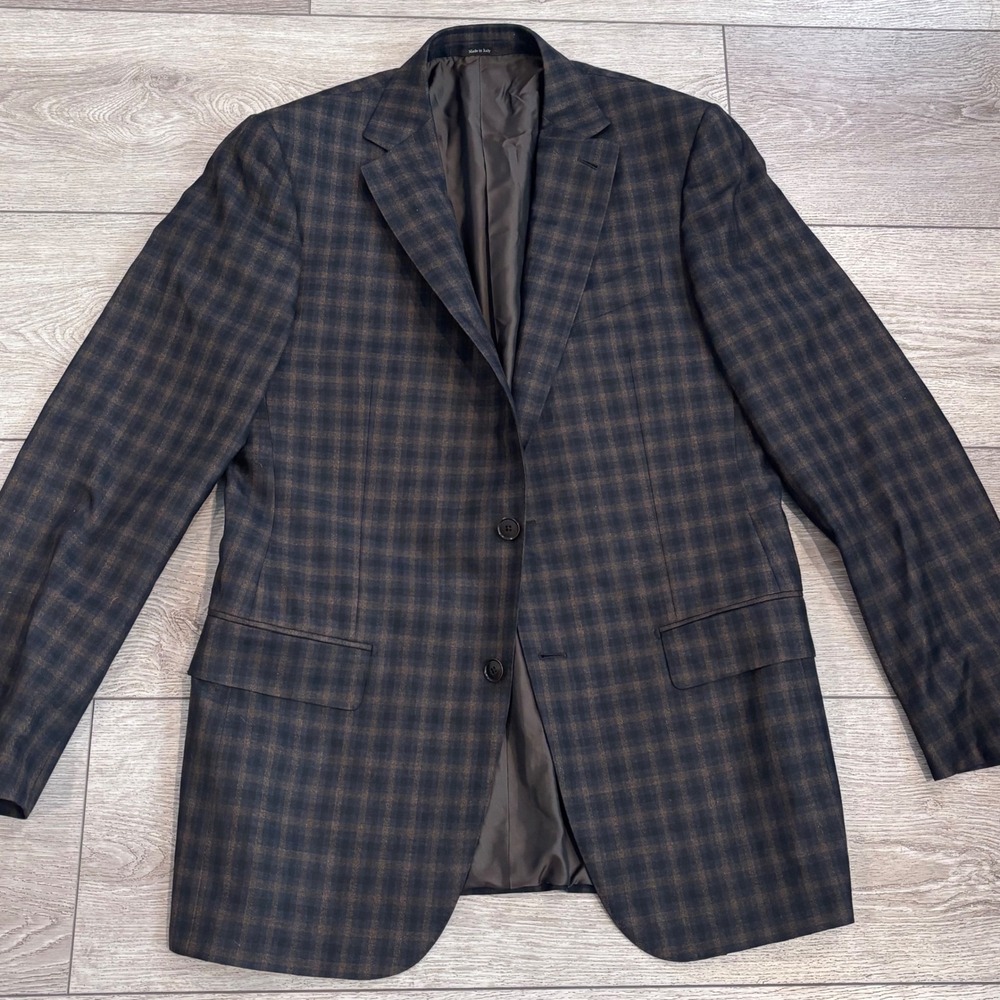 Ermenegildo Zegna Sport Coat Mens 40L Brown Plaid Mila Wool Blazer Italy